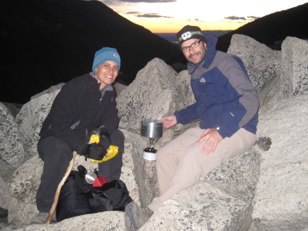 Breakfast at sunrise in front of the Torres (bloody cold up here...)